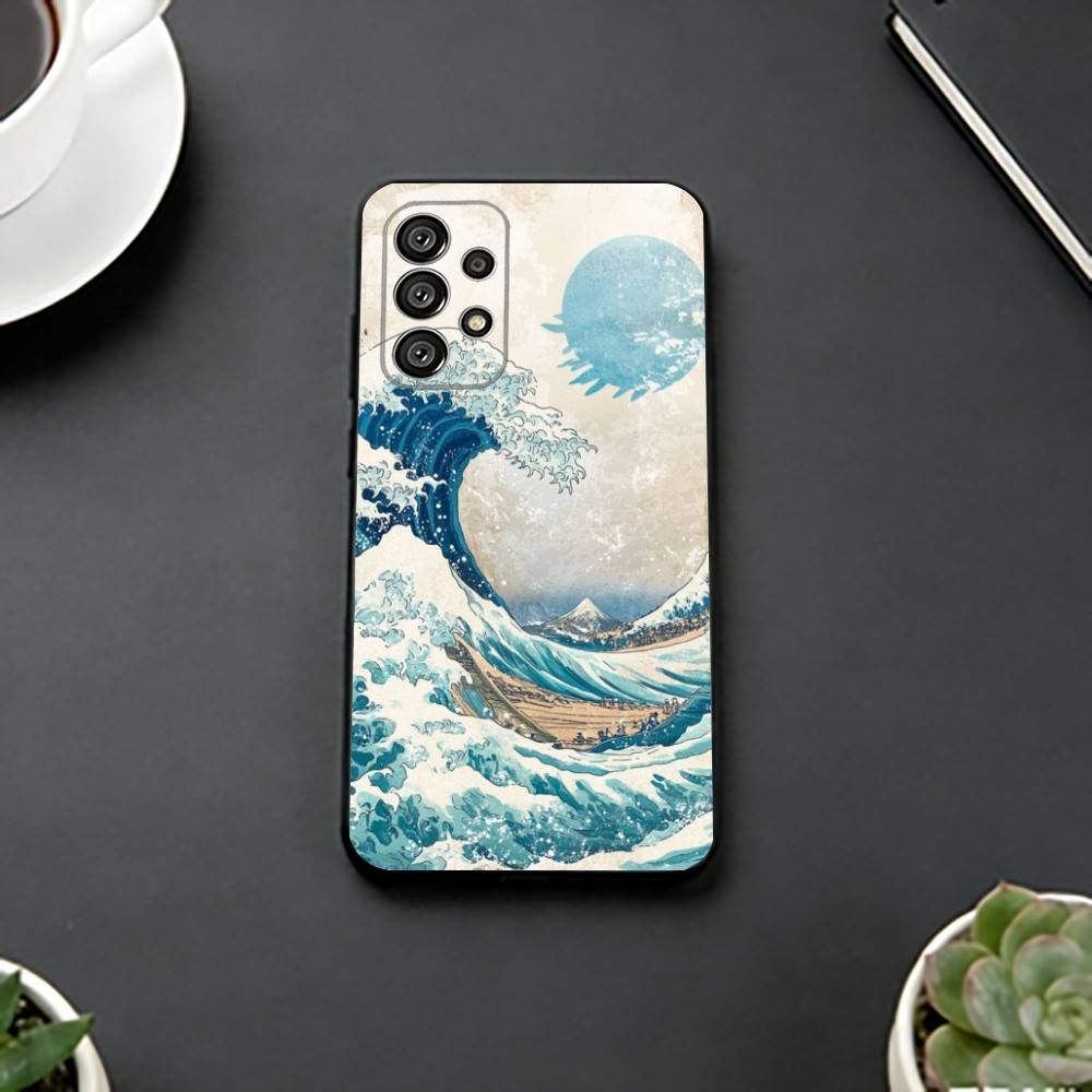 The Great Wave Off K-Kanagawa Phone Case Black Silicone Soft For Samsung S25,S24,S21,S22,S23,S30,Ultra,S20,Plus,Fe,Lite