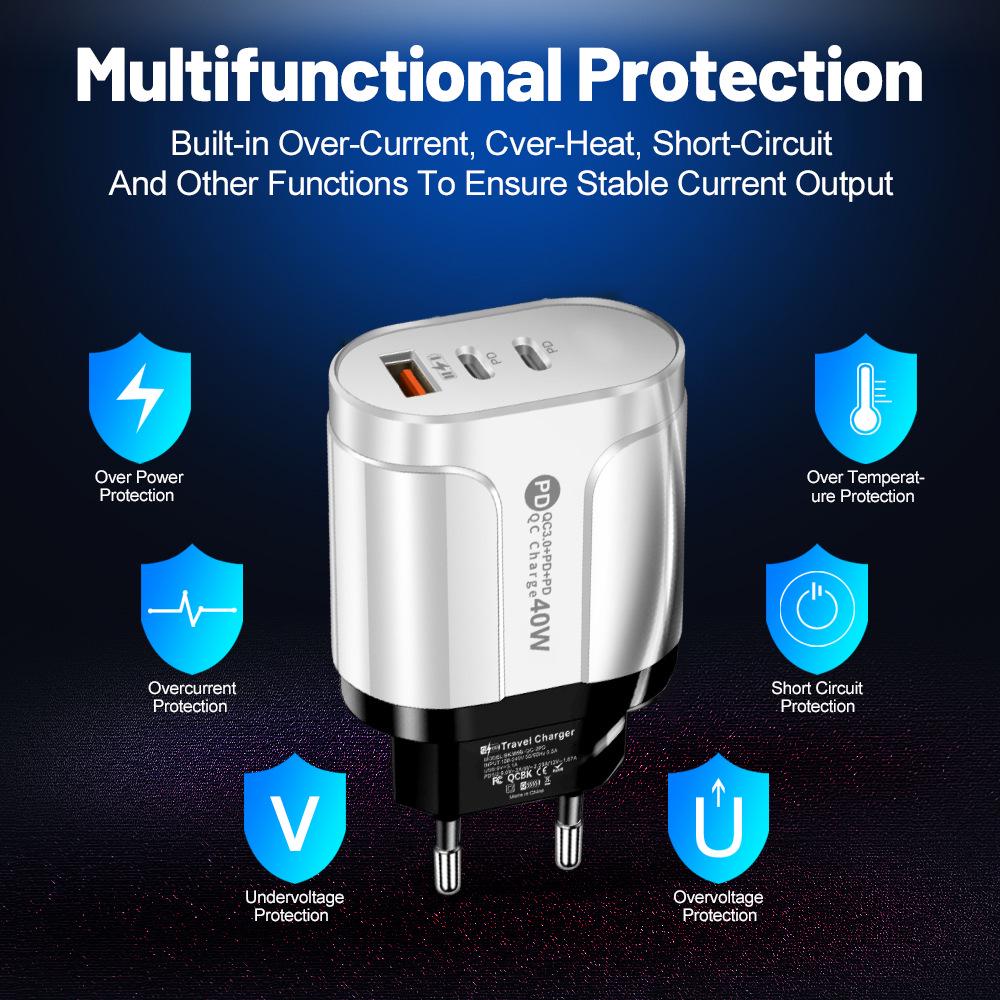 Universal Charger: Compatible with US, EU, UK, AU Specifications, Original 1U+2PD Power Adapter