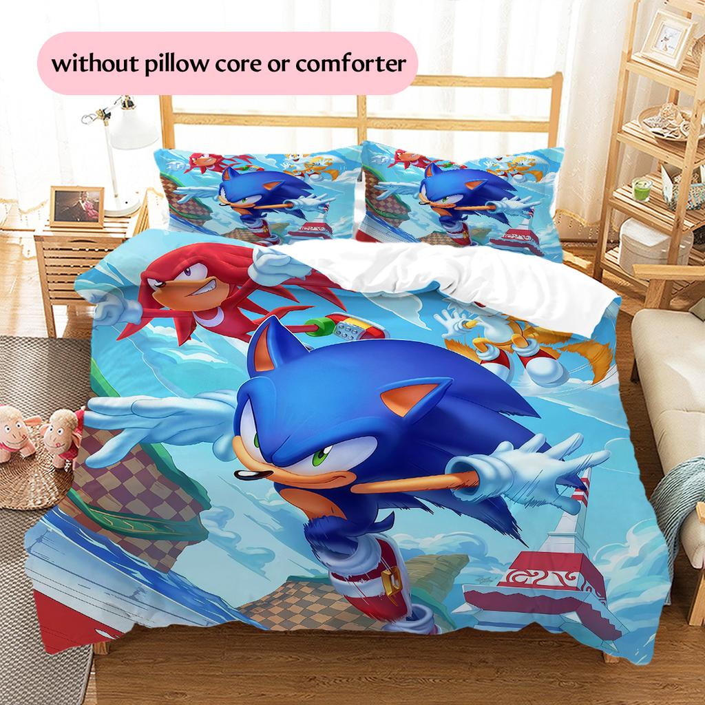 Sonic the Hedgehog2 Pattern Bedding Quilt Set  Home Decoration  Gift (1 * Duvet Cover + 2 * Pillowcase  Without Core)