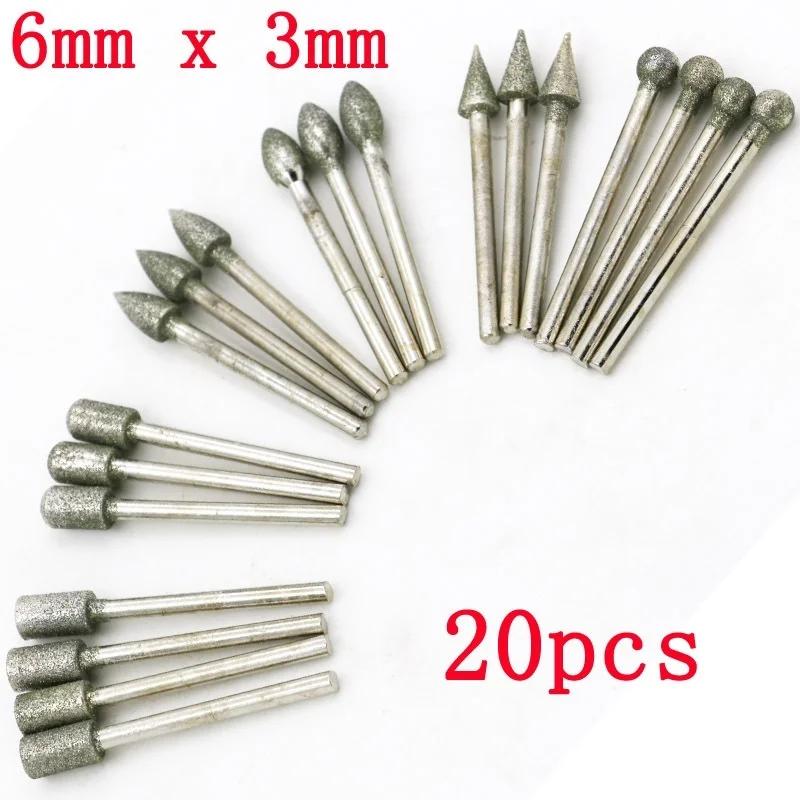 20Pcs Diamond Coated Burr Rotary Grinding Head Polishing Nail Surface Grinding Tools
