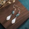 Chinese Retro Style Enamel Earrings with Imitation Hetian Jade Lotus in 925 Sterling Silver for Women