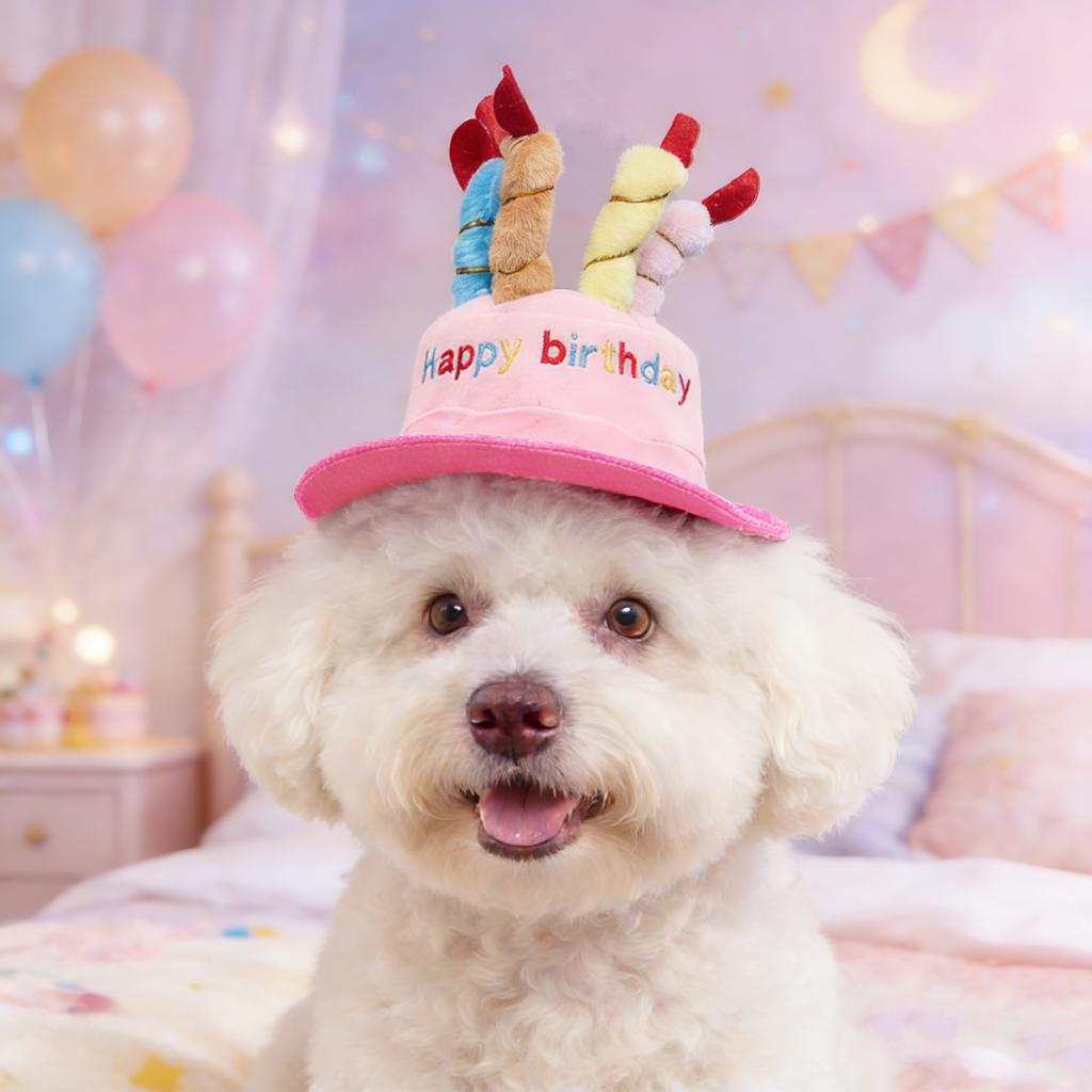Plush Pet Birthday Cake Hat – Festive Headwear For Dogs & Cats, Perfect For Birthday Parties & Holiday Celebrations