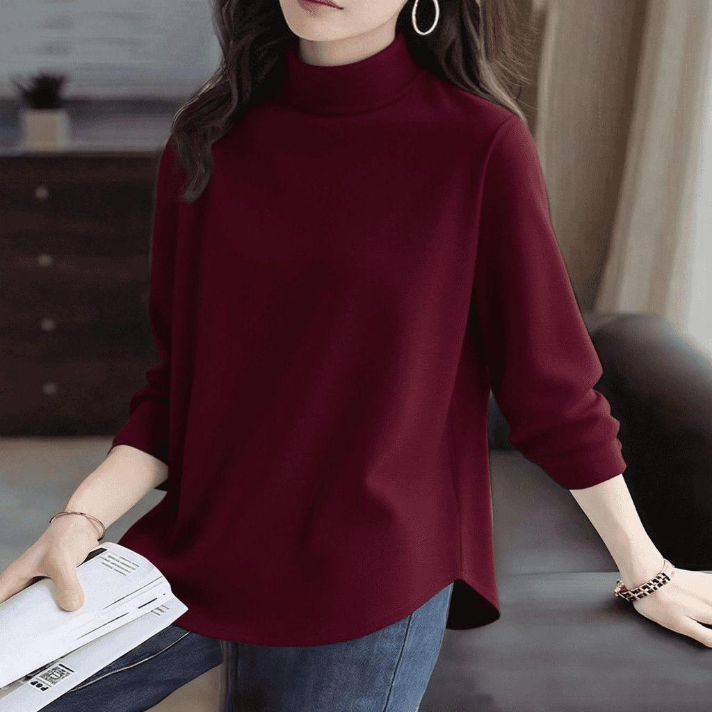 Women's Long-Sleeve Fleece Turtleneck Plus Velvet Slimming Base Layer Shirt