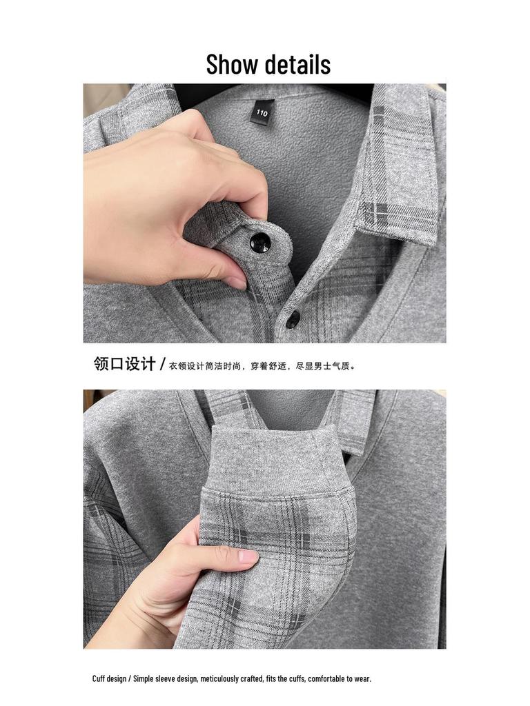 Men's 2025 Winter Plus Velvet Faux Two-Piece Lapel Knitwear for Middle-Aged & Elderly Dads