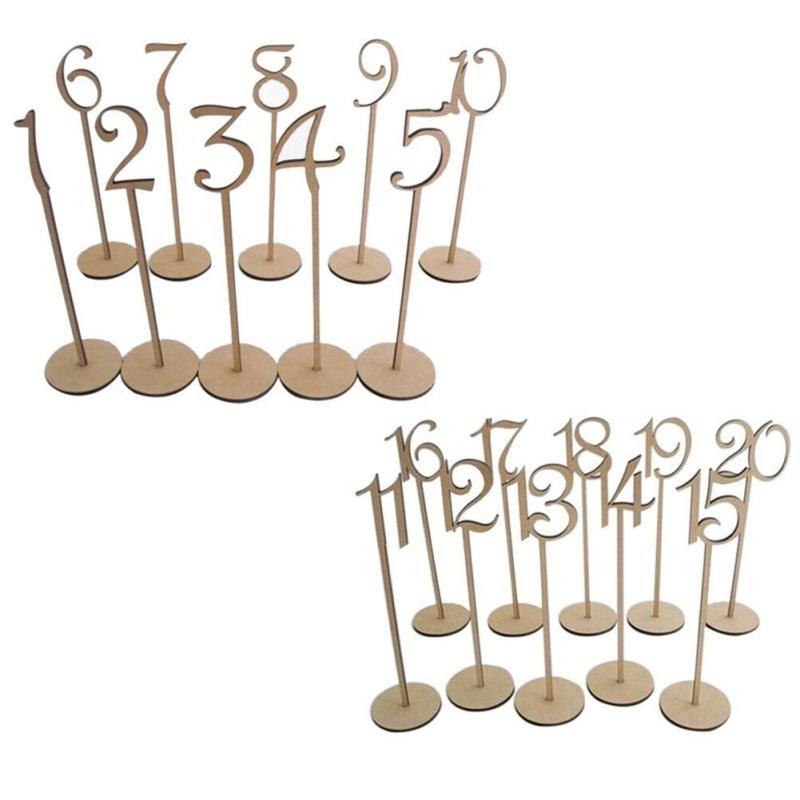 hot! 20 PcsWooden Table Numbers with Round Base Holder Fashion Simple Numbers Signs Ornaments Birthday