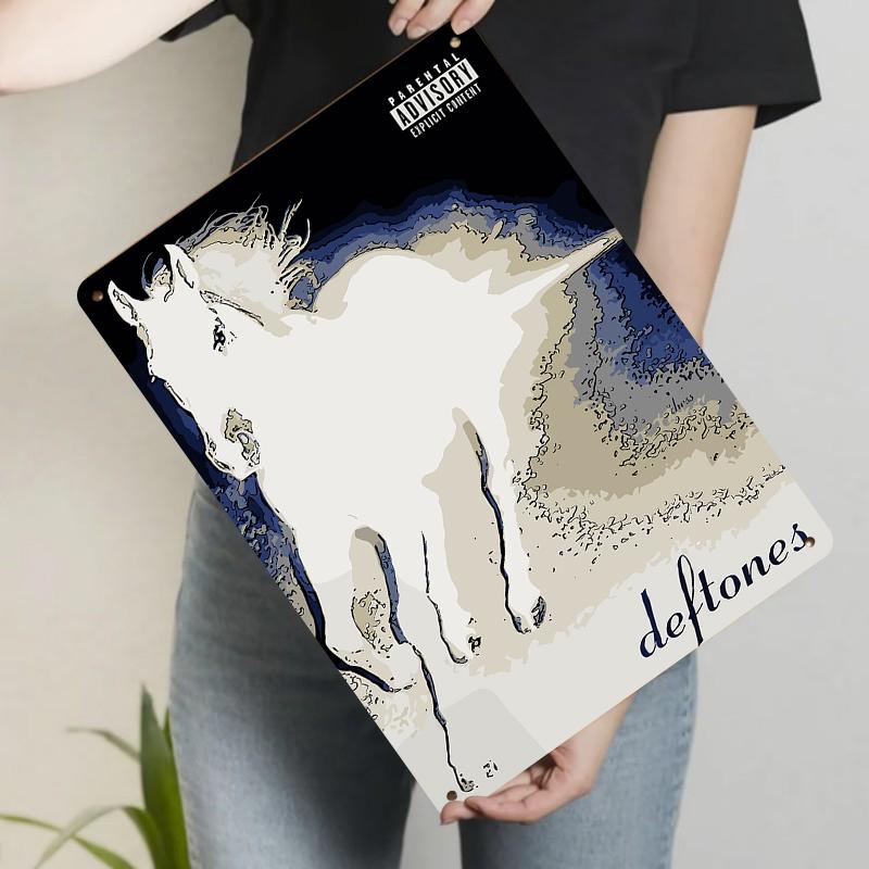 

Deftones White Horse Art Metal Wall Decor Parental Advisory Album Cover Print for Music Fans 20x30cm（7.8x11.8inch）