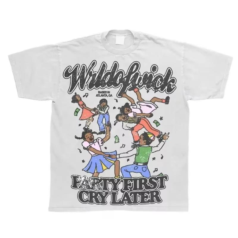 

Summer American Street Anime Letter Printed Short Sleeve T-shirt for Men Women Y2k Harajuku Fashion Couple Casual Loose Tee Tops M