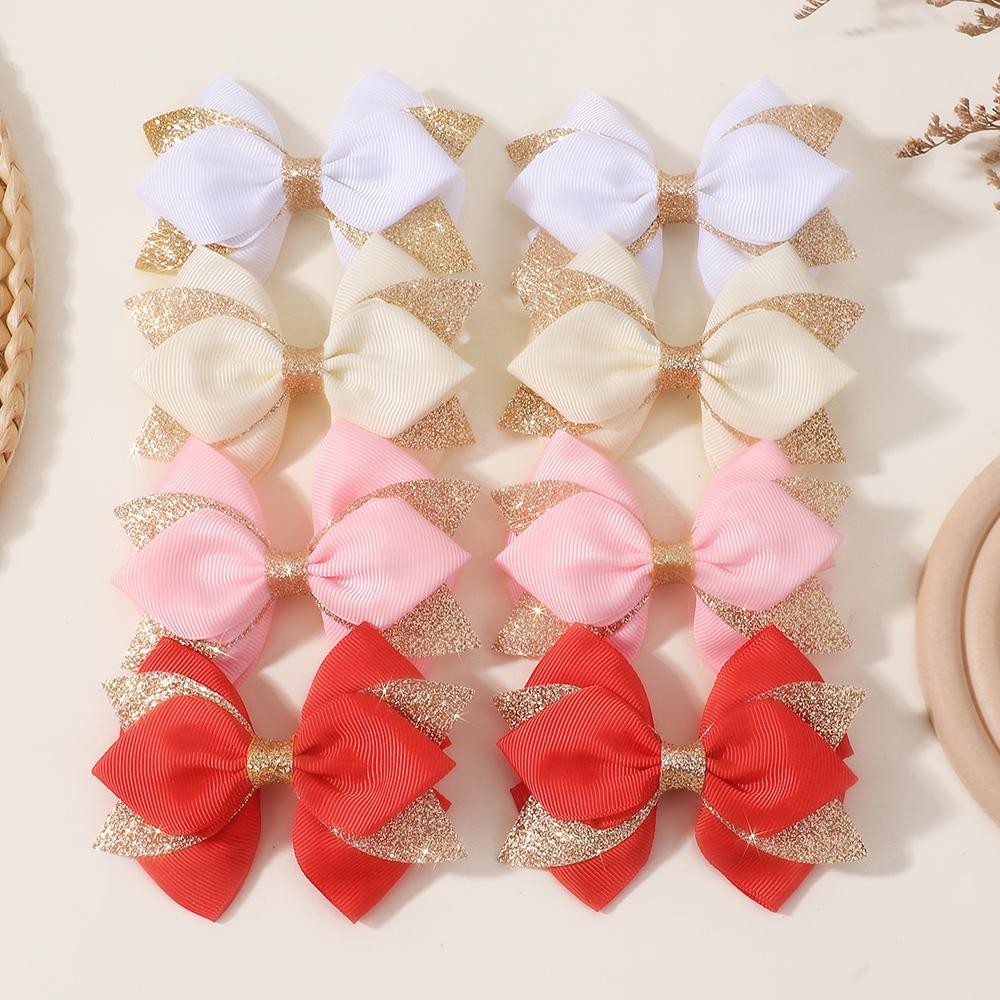 8pcs/set Kids Dovetail Bow Hair Clips for Women Girls Handmade Glitter Bowknote Hairpins Daily New Year Hair Accessories