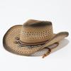 Outdoor Sun Hat Retro Old Hollow Straw Cowboy Hat Men's Summer Sun Protection Western Eaves Sunshade Straw Hat