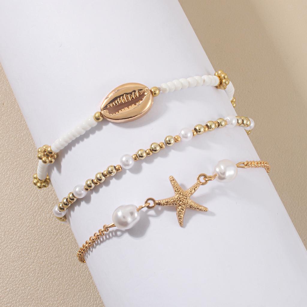 Jewelry European and American hot-selling multi-layer women's anklet set starfish shell shape foot decoration vacation beach foot decoration