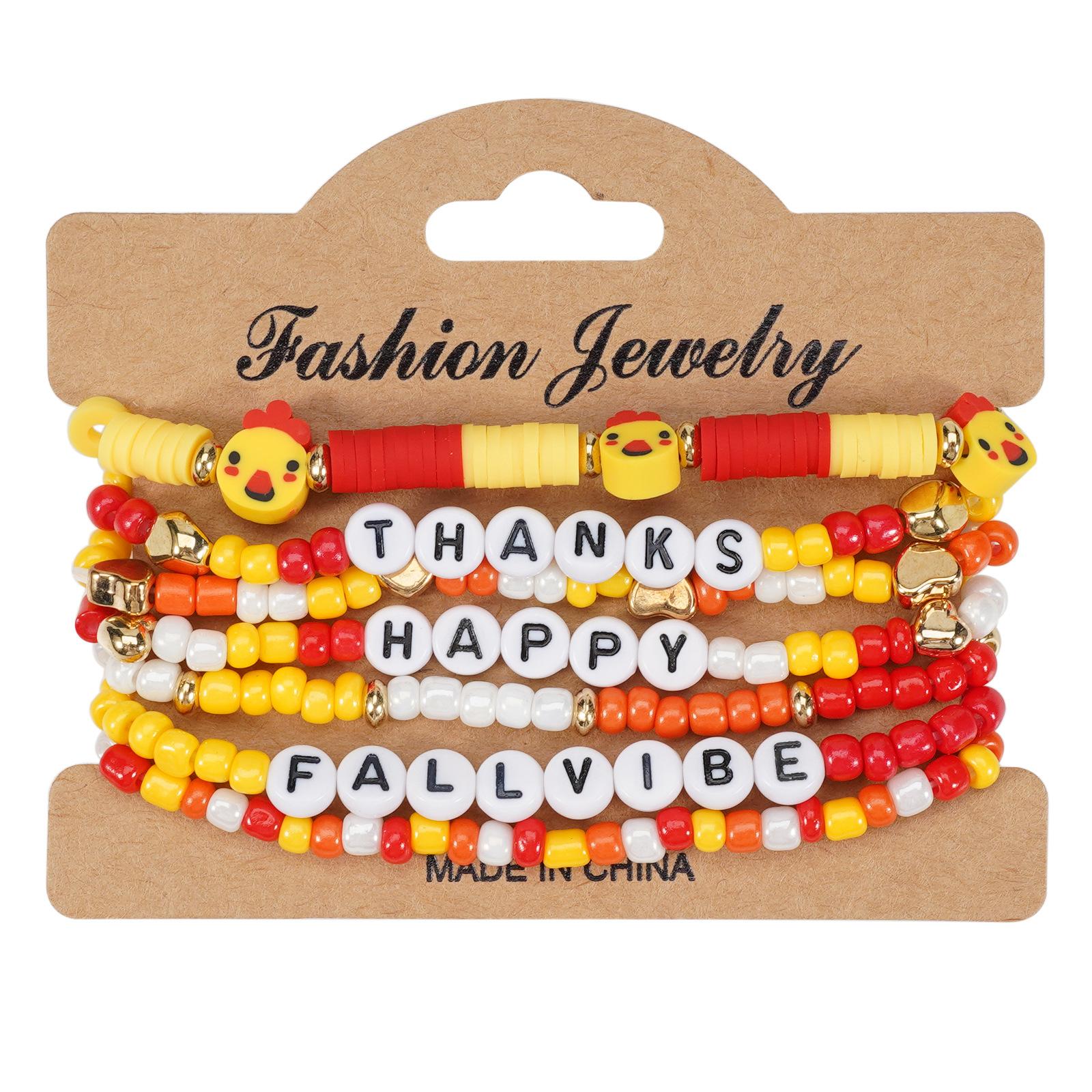 Thanksgiving Bracelet Maple Leaf Turkey Pumpkin Cartoon Cute Multi Layer Elastic