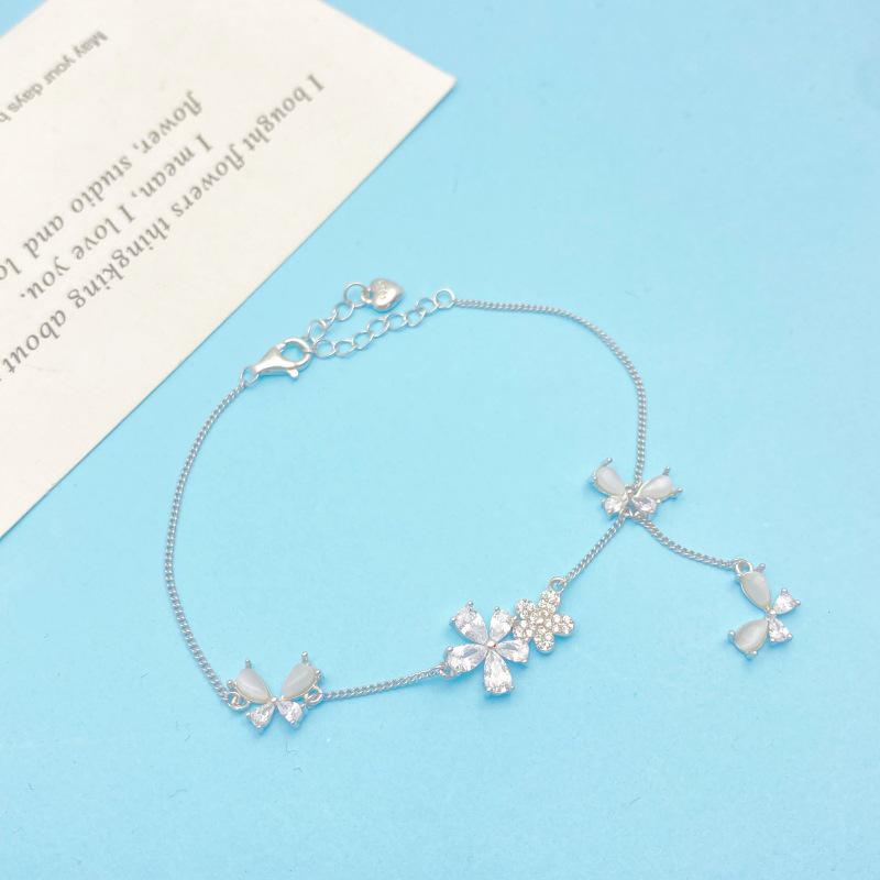 S925 Sterling Silver Butterfly & Flower Bracelet for Women - Elegant High-End Fashion