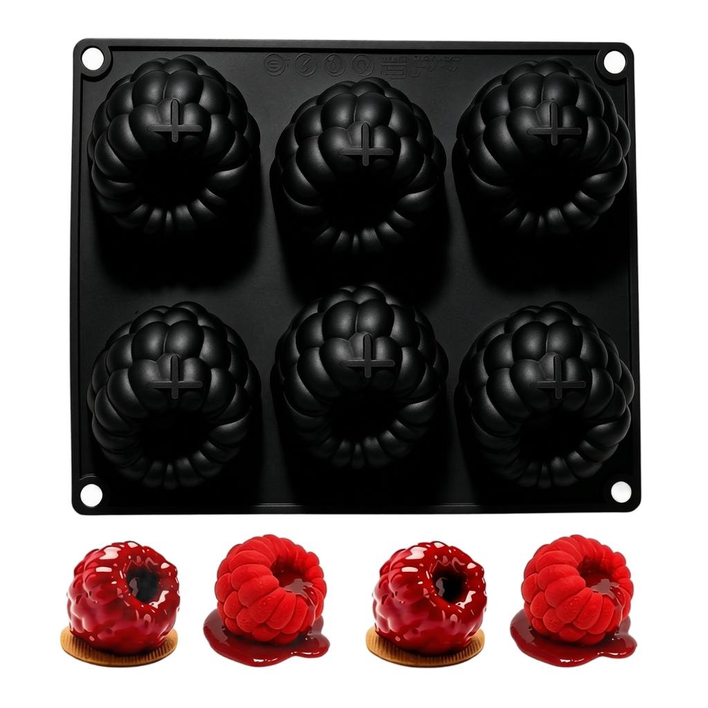 6 Cavity Large Raspberry Silicone Mold Food Grade Flexible Non Stick Baking Mold for French Desserts Pastry Chocolate Jelly Candy Making