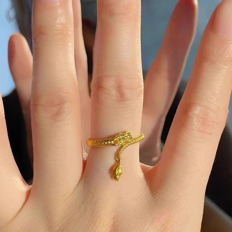 New Waterproof Cool Trendy Gold Plated Copper Dragon Adjustable Tail Ring Unisex Fashion Jewelry Newyear Gifts For Women Men