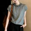 Vintage Doll Collar Loose Casual Short Sleeve Blouse Top For Women