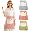 Mezzo Grembiule con Orlo Arricciato Grembiule con Pettorina Regolabile Tasca Grande Design a Righe Traspirante Grembiule da Vita in Cotone-Lino per Cucina, Cottura, Giardinaggio