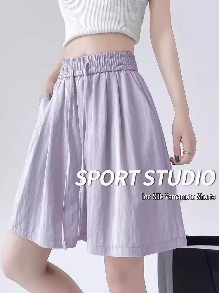 Women's Ice Silk Wide-Leg Shorts, Breathable & Loose, High-Waist, Non-Rolling Hem, Stretchy Plus Size Capris for Casual Wear