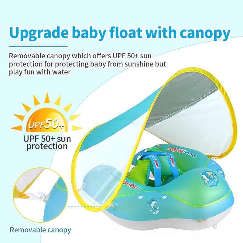 Thickened Double-Layer Baby Swim Ring with Sun Protection - Lie-On Design for Outdoor Use