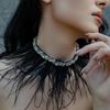 Stonefans Attractive Black Feather Choker Collar Women Clavicle Jewelry Fashion Party Gift Rhinestone Necklace Chain for Bridal
