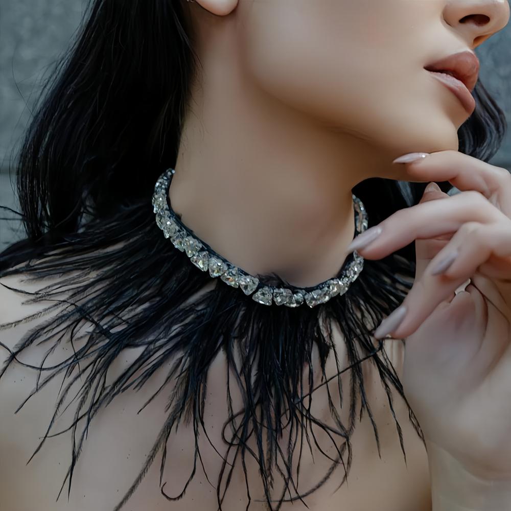 

Stonefans Attractive Black Feather Choker Collar Women Clavicle Jewelry Fashion Party Gift Rhinestone Necklace Chain for Bridal Black золотой