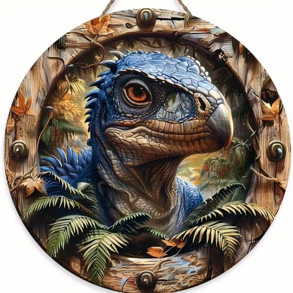 

1 шт. 2d плоский винтажный круглый деревянный знак - 20 см, имитация рельефного искусства эпохи динозавров, подходит для дома, сада, гаража, паба, украшения вечеринки, подарка 20cm*20cm
