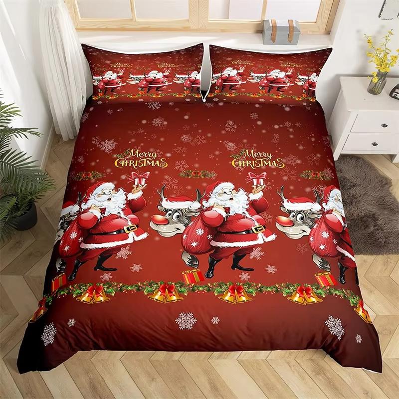 Kreslený Zimní Dům Povlak na Peřinu Roztomilé Zvíře Jelen Santa Claus Ložní Soupravy Vánoční Téma Rustikální Farmářský Styl Přikrývka