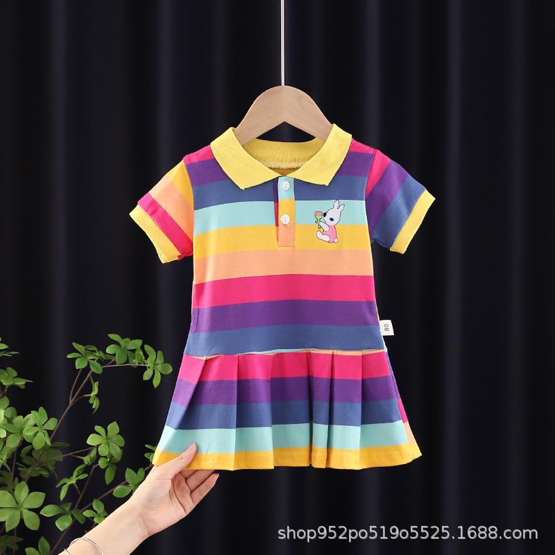 Stylish Summer Dress for Toddler Girls (1-3 Years) - Striped Lapel, Short-Sleeved, Pleated Skirt
