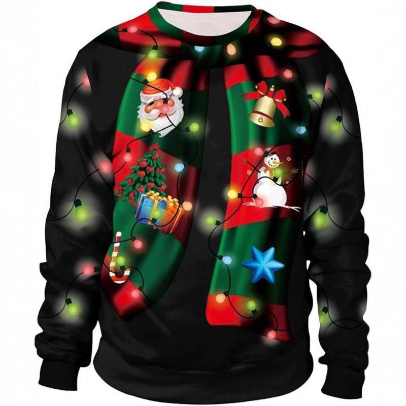 Men's Autumn and Winter 3D Printed Crew Neck Sweater Fashion Versatile Trend Breathable Casual