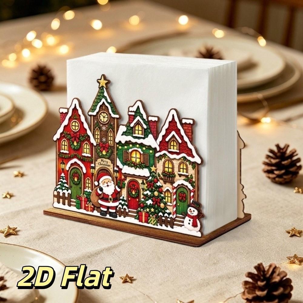 Cartoon Christmas Wooden Napkin Holder Snow House Desktop Tissue Box Tissue Storage Rack Party