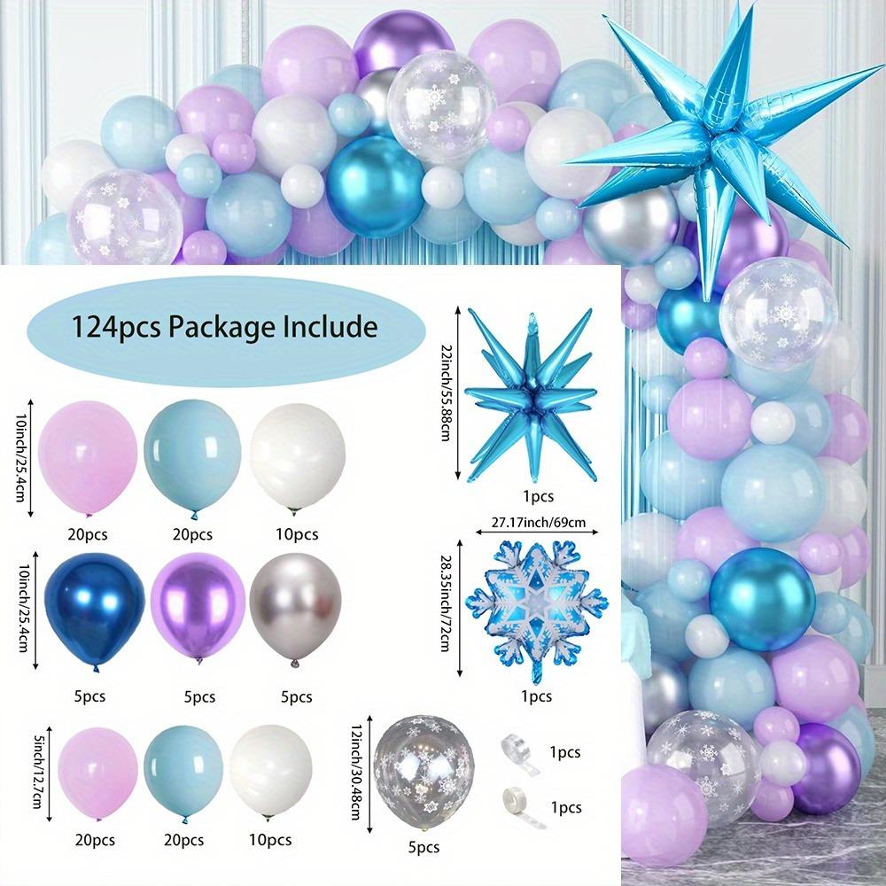 124PCS Ice and Snow Themed Balloon Arch Set Large Snow Foil Balloon for Birthday Anniversary Winter Celebration Decoration Set