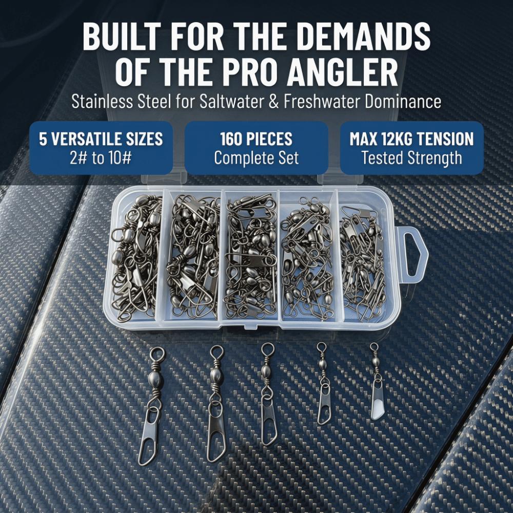 160PCS with Safety Snap Fishing Barrel Swivel Fishing Line Connector  Saltwater Fishing