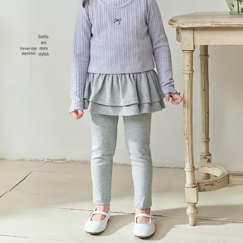 Girls' Sweet Lace Faux Two-Piece Leggings