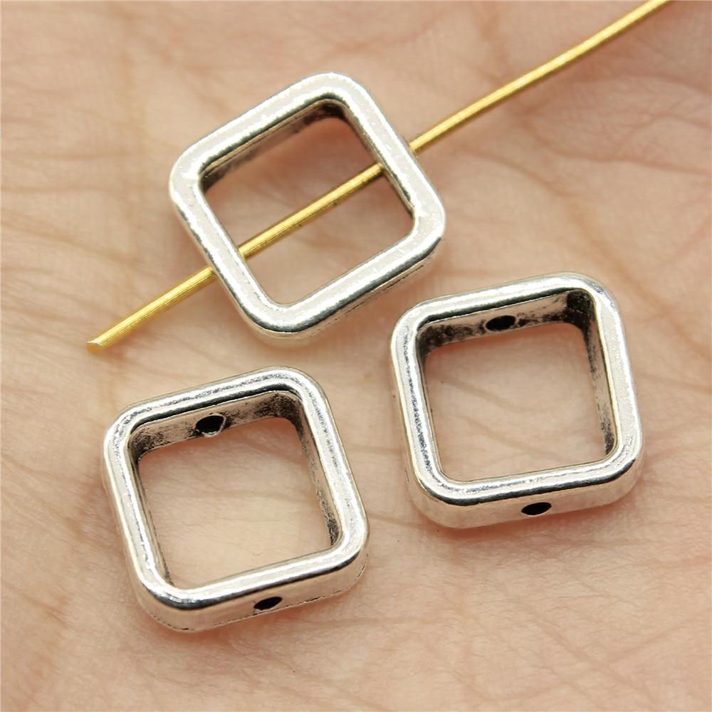 20 Stück Abstandshalter für Schmuck, rechteckig, hohl, kleine Löcher, 11 x 11 x 3 mm, Lochgröße 1 mm, B13795