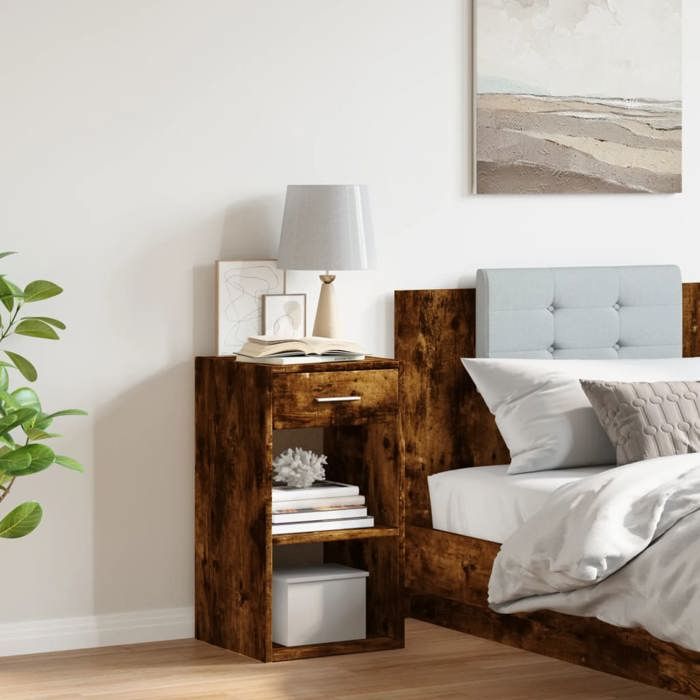 VidaXL Table de chevet Chêne fumé 35x34x65 cm Bois d'ingénierie, table de chevet, meuble de chambre, table de nuit, armoire, 840584