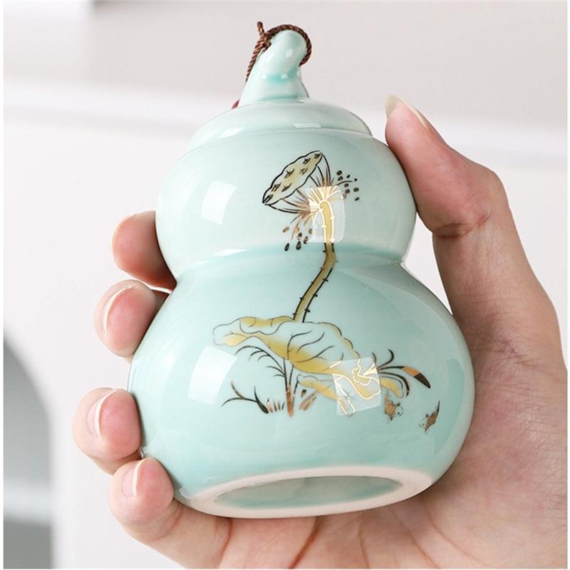 Resist fire dragon vintage gourd ceramic desktop ornaments lotus sealed moisture storage incense powder canisters tea canisters