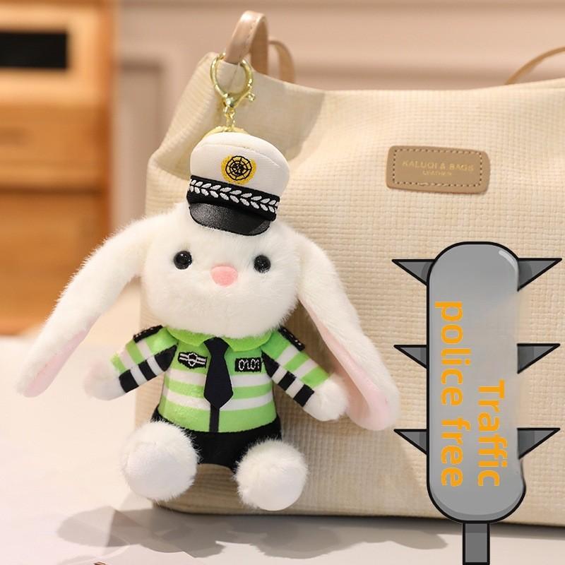 Plush Police Rabbit Keychain With Pp Cotton Filling For Kids And Collectors