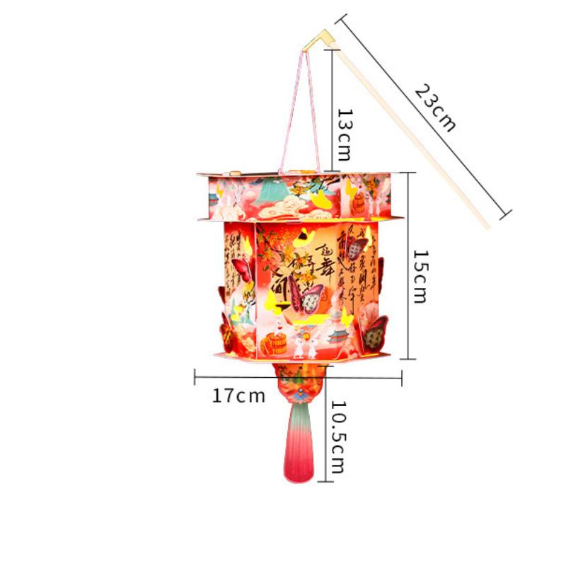 Handheld Traditional Chinese Paper Lantern DIY Material Kit with LED Light for Mid-Autumn Lantern Festival Decor