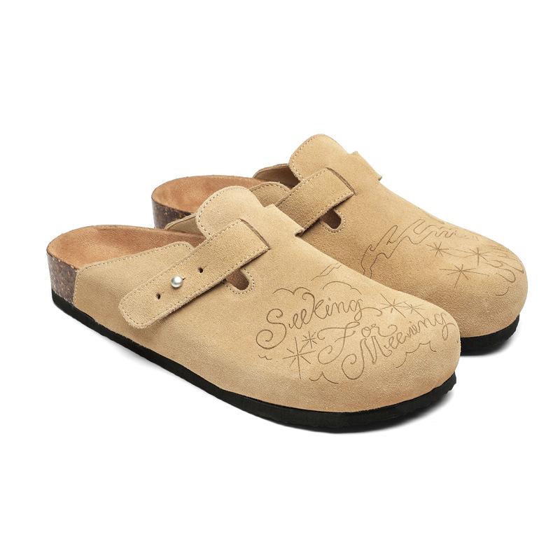 

3581 Иллюстрация Мужские Универсальные Уличные Ленивые Тапочки на Одну Педаль Ретро Кожаная Модная Обувь 45-size