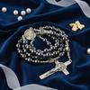 Cross necklace with stainless steel beads and St. Benedict beads, cross design, perfect for everyday wear