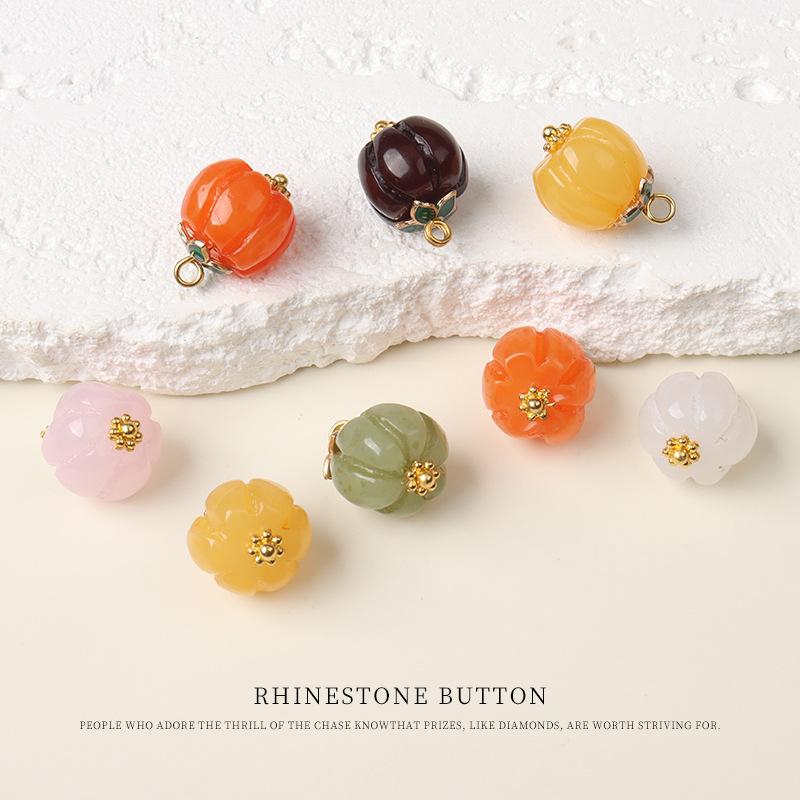 5pcs Color Resin Pumpkin Bead Buttons Chinese Cheongsam Hanfu Tang Style Buttons Cotton And Linen Shirt Cardigan Gold Nail Buttons