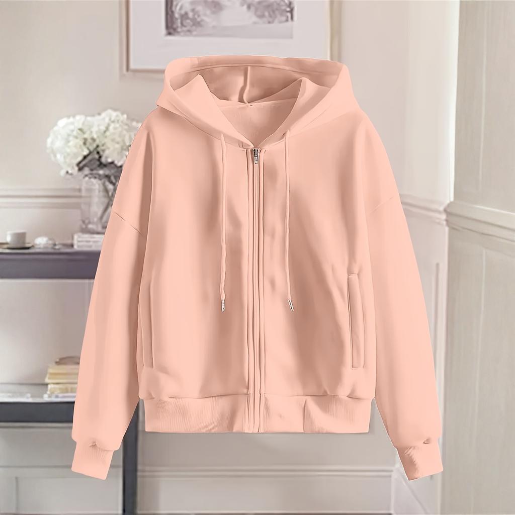 Women's Plus Size Loose Comfortable Casual Fashionable Solid Color V-Neck Long Sleeved Sweatshirt Coat