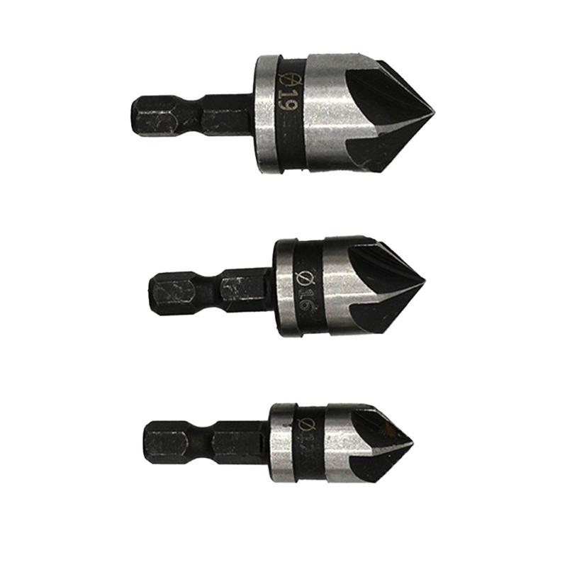 

Professional Wood Chamfering Drill Bit Tool With 5 Flute Hexadecimal Shank For Precise Countersinking In DIY Projects 3 Size 1