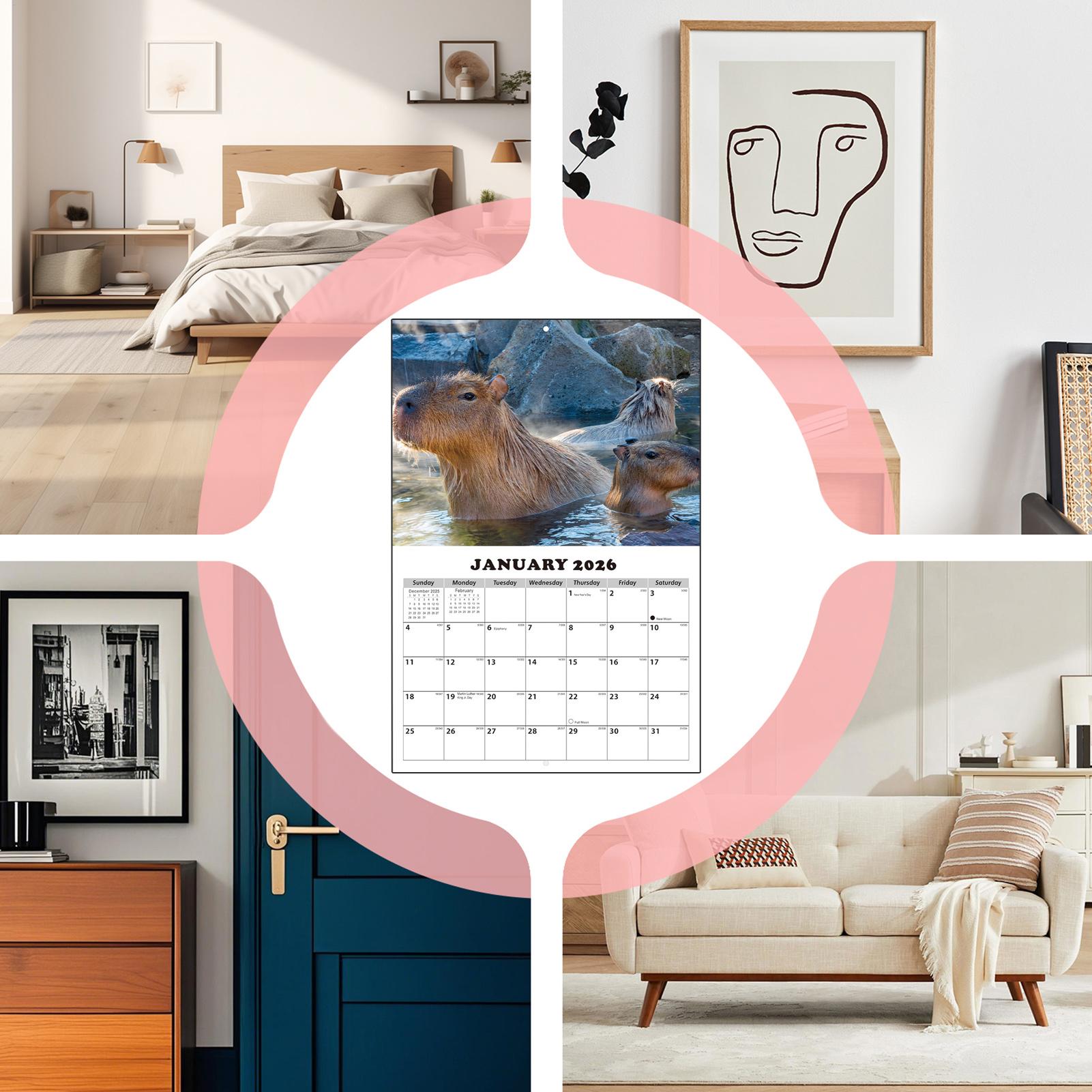 2026-2027 Capybara-Themed Calendar Anti Ink Bleed Planner 13 Months Wall Calendar January 2026 with Julian Dates for Home School