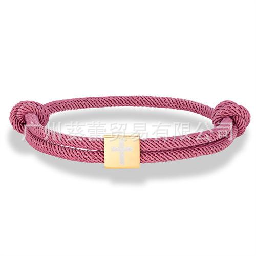 Classic Cross Milan Rope Hand Rope Stainless Steel Gold Square Buckle Cross Adjustable Easter Bracelet