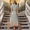 YYFS Women's Vintage Bohemia Summer Spring Floral Print Short Sleeve V-Neck High Waist Casual Dresses