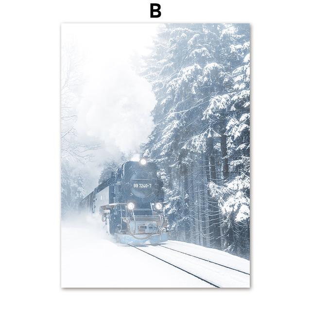 Winter Snow Forest Pineta Cattle Landscape Wall Art Canvas Painting For Living Room Decor Nordic Posters AndPrints Wall Pictures