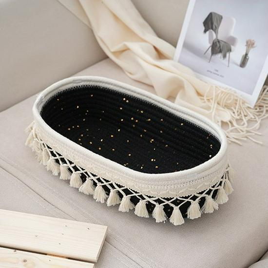 

Бежевая корзина с кисточками из хлопковой веревки, органайзер для гостиной в стиле фермерского дома 33cm length x 15cm width x 10cm height