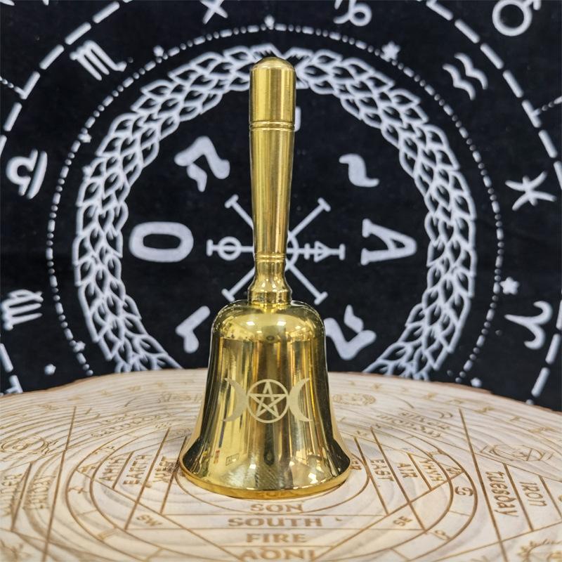 Messing Pentagramm Hand Altar Glocke Ritual Läuten für Wahrsagerei Meditation Pentakel Wicca Hexerei Zubehör für Tarot Zubehör