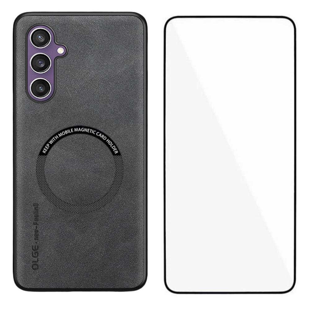 WANLONFENG YBP Series For Samsung Galaxy S23 FE Magnetic Case with Tempered Glass Film PU+TPU Phone Cover Large Cutout