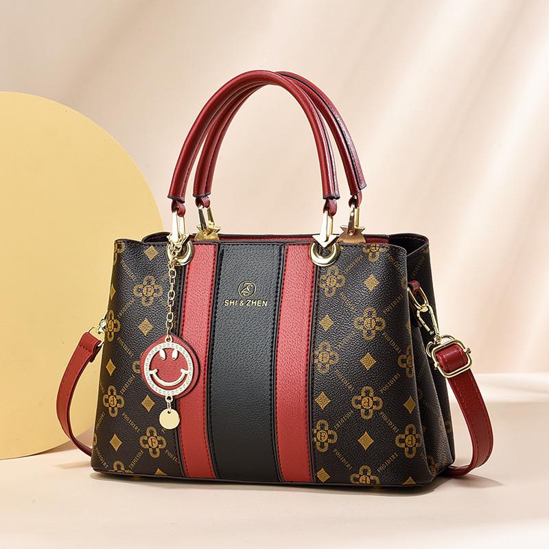 

Stylish Colorblock Women s Tote Bag Featuring Spacious Design And Chic Vintage Appeal Coffee Red Print